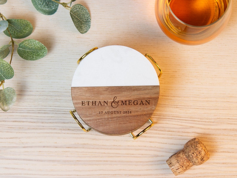 Personalized Name Marble and Wood Coasters