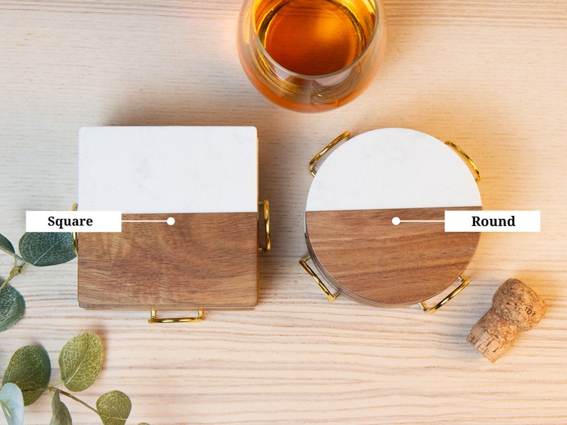 Personalized Name Marble and Wood Coasters