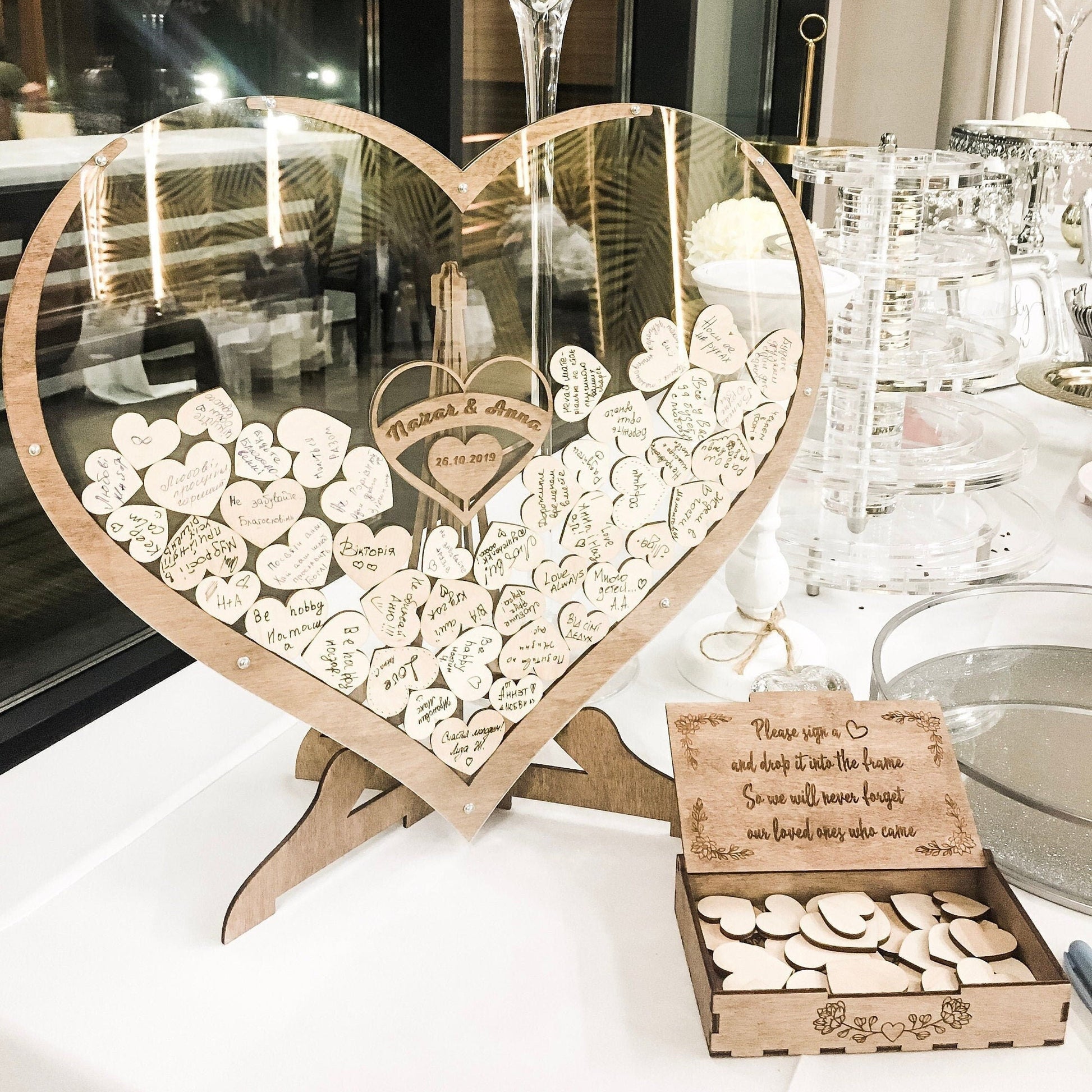 Personalized Wedding Party Heart Frame Wood GuestBook