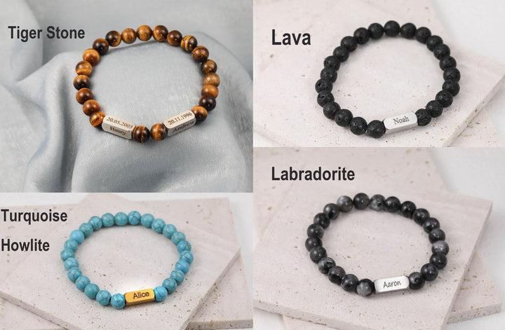 Personalised Men's Name Bracelet Malachite Stone Bracelet
