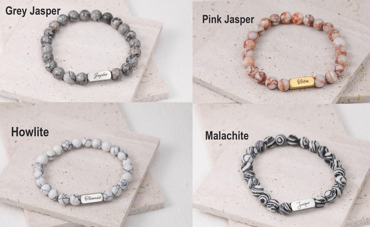 Personalised Men's Name Bracelet Malachite Stone Bracelet