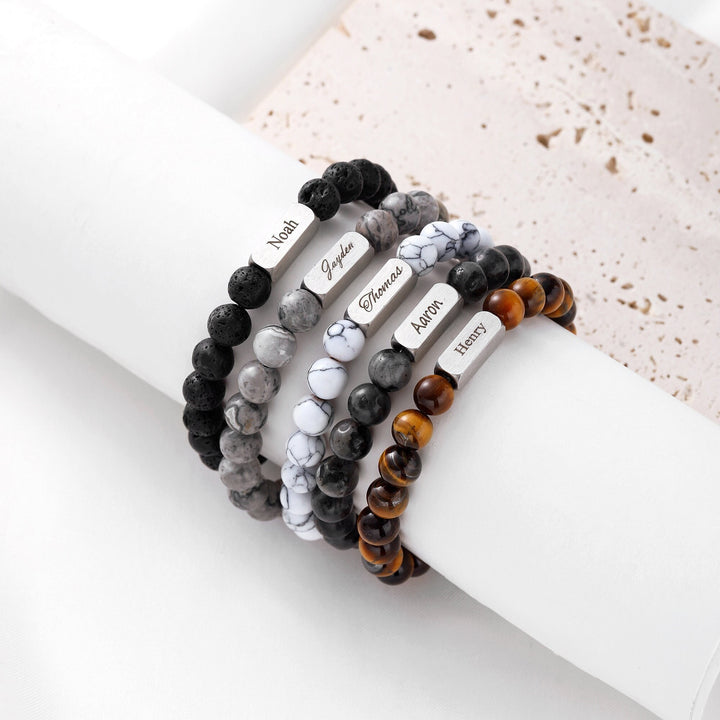 Personalised Men's Name Bracelet Malachite Stone Bracelet