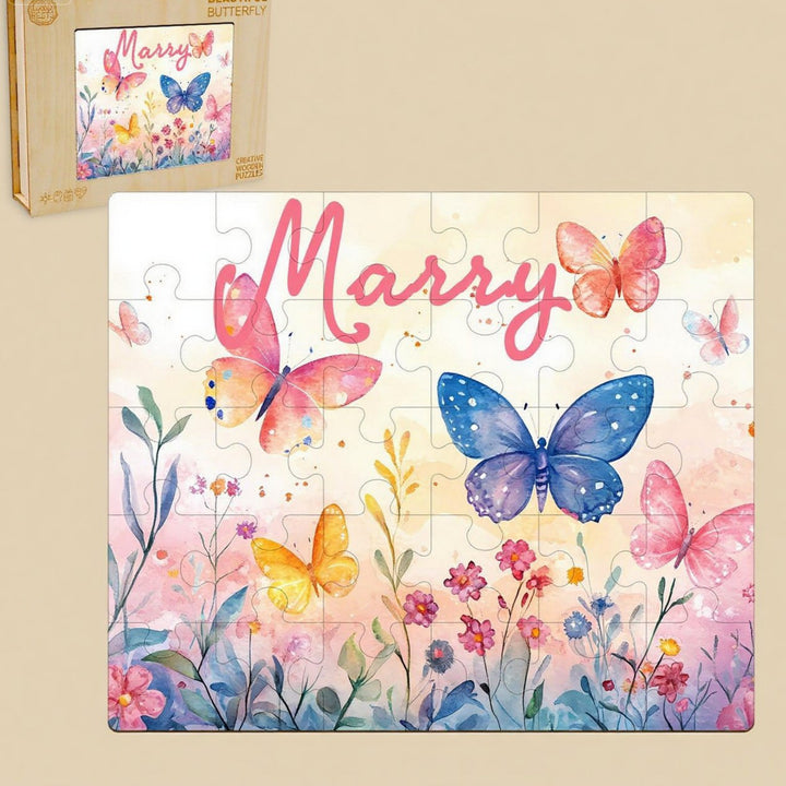 Personalized Butterfly Name Puzzle – Floral Wooden Puzzle Gift for Kids