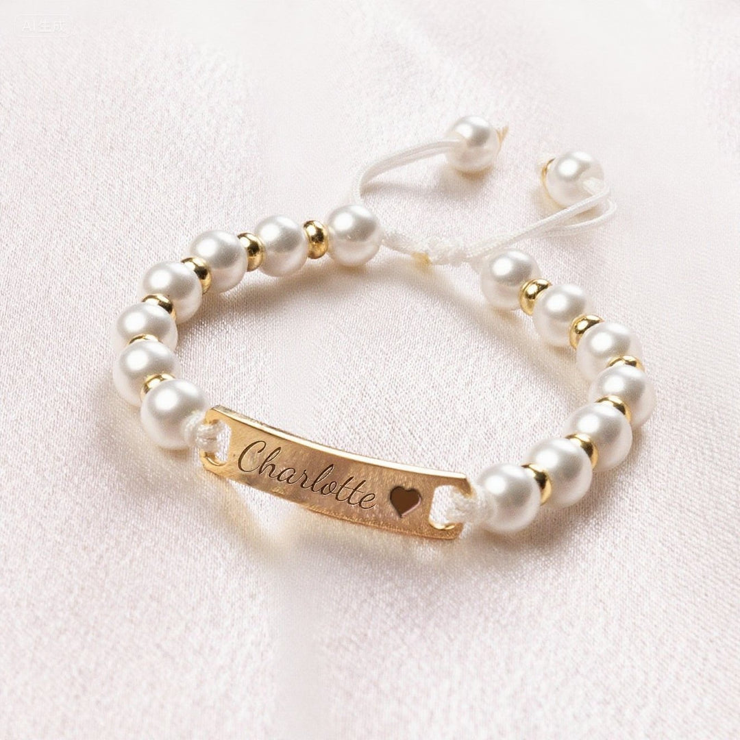 Personalized Braided Cord Baby Name Pearl Bracelet – Handmade Custom Jewelry