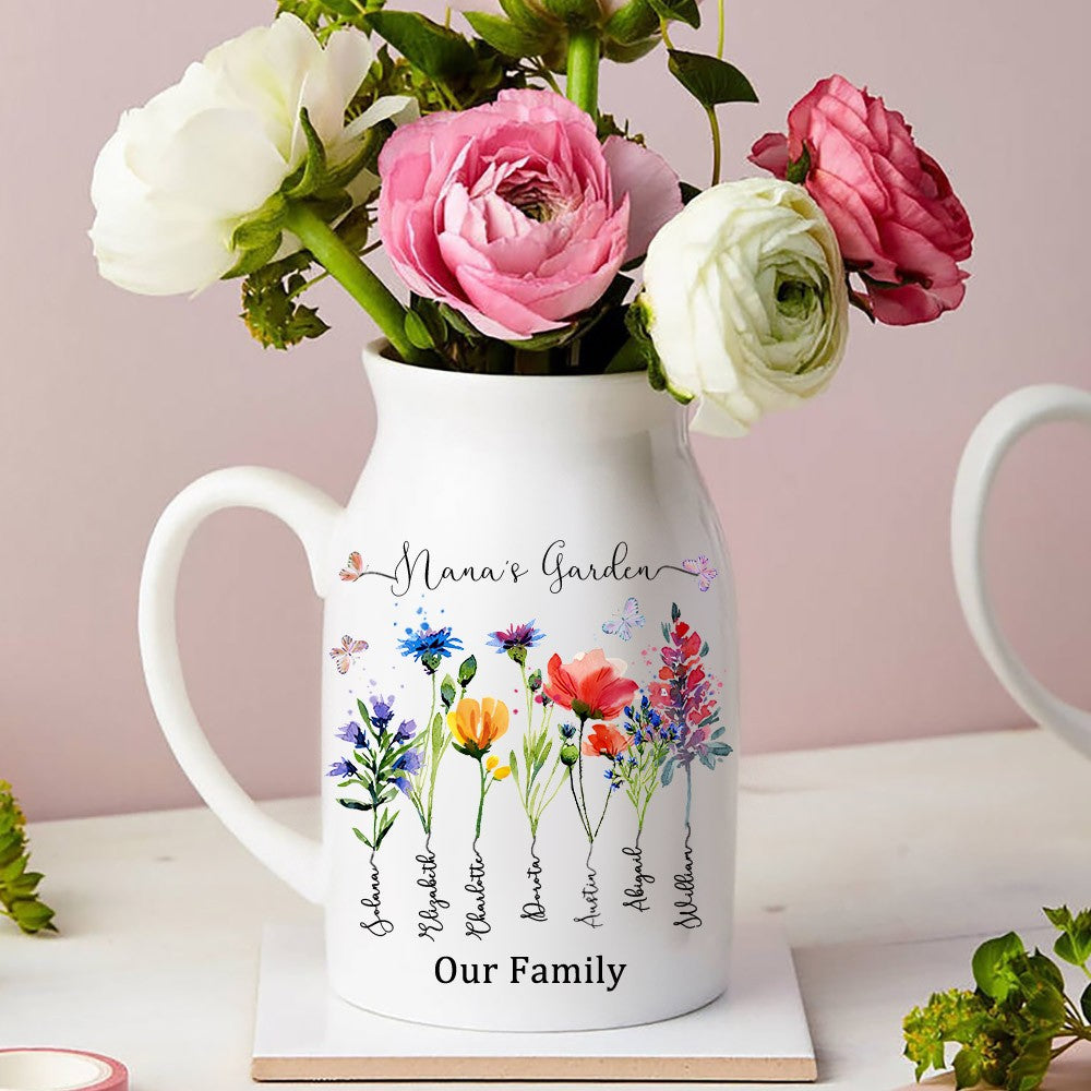 Family Personalized Custom Home Decor Flower Vase For Mom, Grandma
