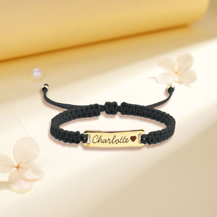 Black Hand‑Made Braided Cord ID Bracelet – Personalized Sterling Silver Baby/Toddler Gift