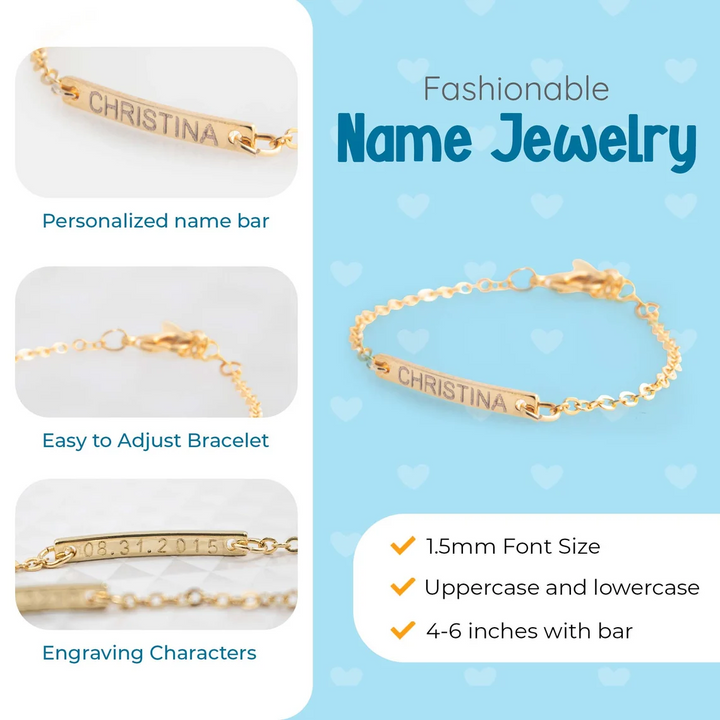 Customized Birthday Great Gift Baby Name Bar ID Bracelet
