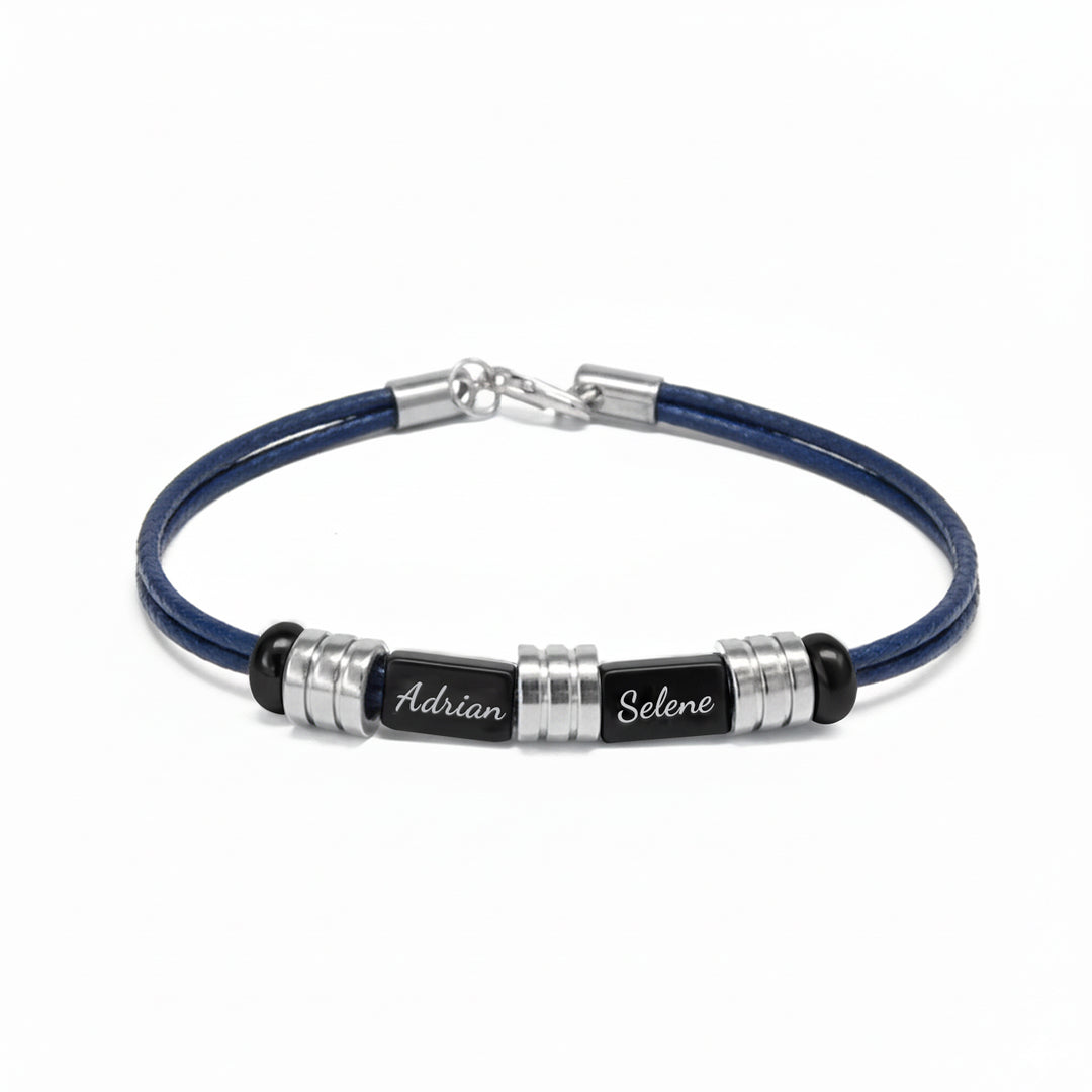 Men’s Personalized Braided Leather Name Bracelet – Custom Titanium Steel Engraved ID Wristband, Stylish Gift for Him