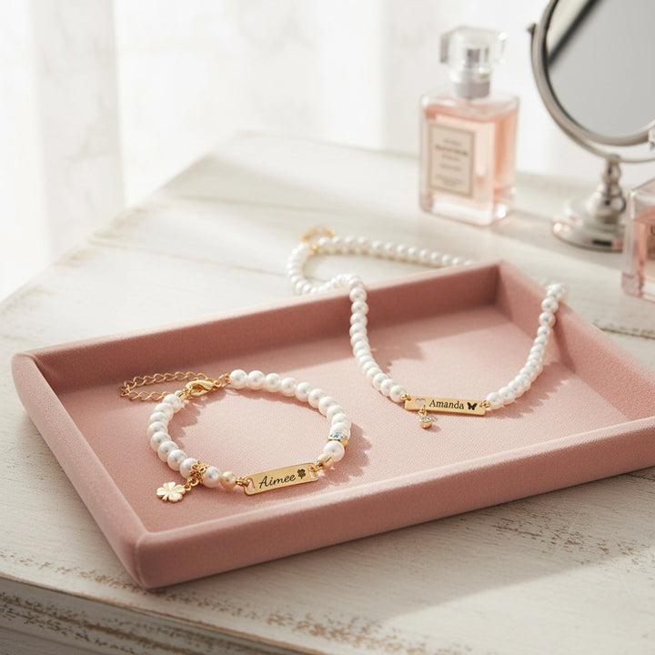 Personalized Children’s Pearl Bracelet & Necklace Set – Capture Your Child’s Zodiac Light and Growth Story