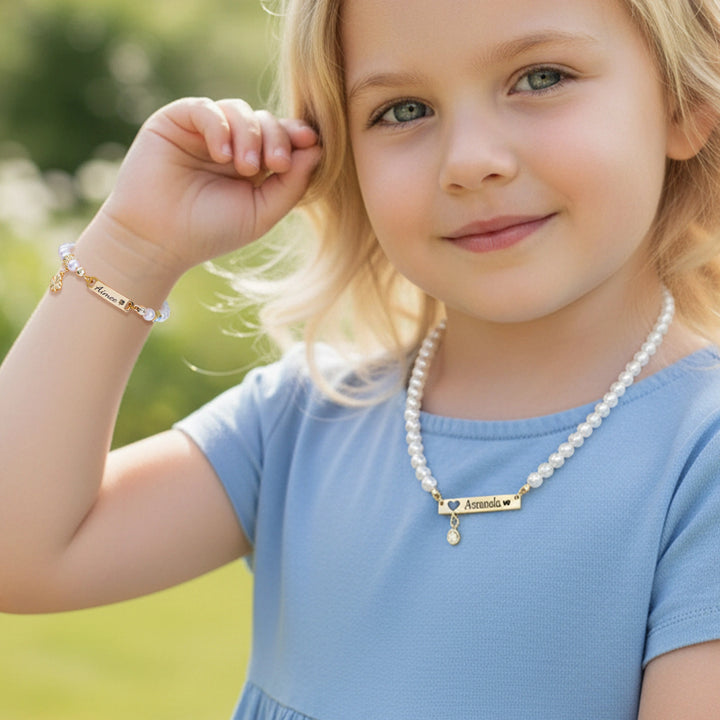 Personalized Children’s Pearl Bracelet & Necklace Set – Capture Your Child’s Zodiac Light and Growth Story