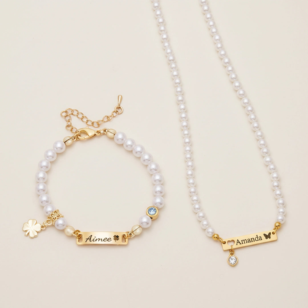 Personalized Children’s Pearl Bracelet & Necklace Set – Capture Your Child’s Zodiac Light and Growth Story