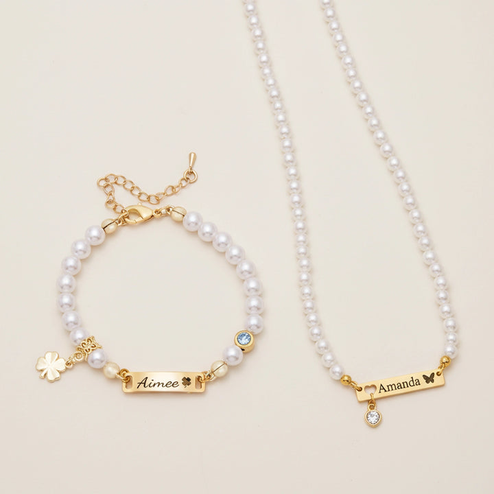 Personalized Children’s Pearl Bracelet & Necklace Set – Capture Your Child’s Zodiac Light and Growth Story