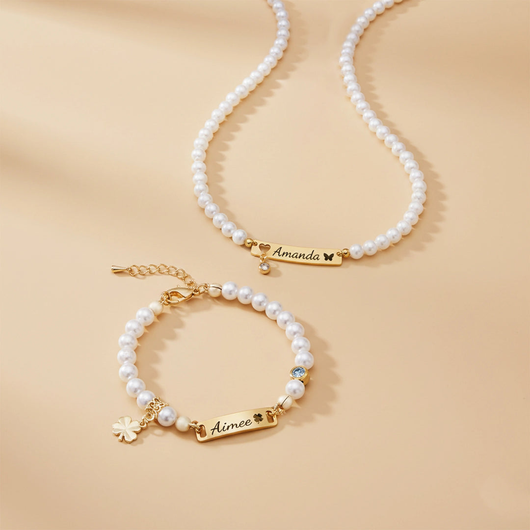 Personalized Children’s Pearl Bracelet & Necklace Set – Capture Your Child’s Zodiac Light and Growth Story