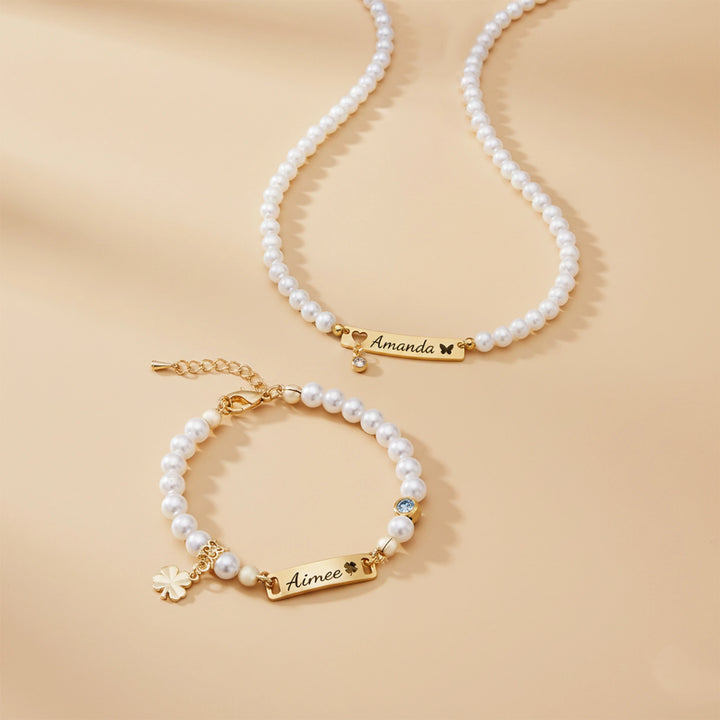 Personalized Children’s Pearl Bracelet & Necklace Set – Capture Your Child’s Zodiac Light and Growth Story