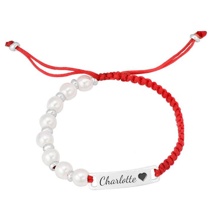 Personalized Pearl & Red Cord Name Bracelet for Girls – Adjustable Hand‑Woven Gift