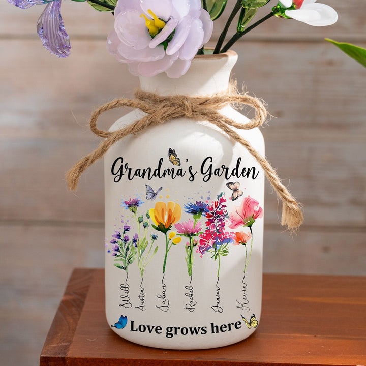 Personalized Mama's Garden Birth Flower Vase With Name For Birthday Gifts