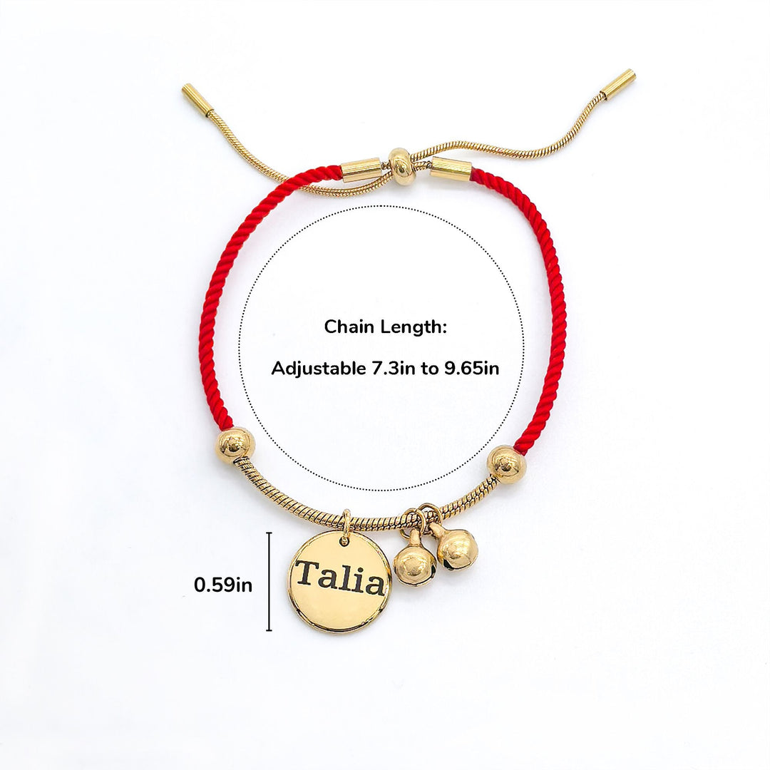 Personalized Red Rope Name Bracelet with Bell Charms – Gold-Plated Adjustable Lucky Jewelry