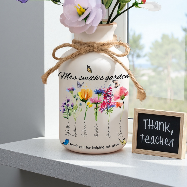 Personalized Teacher's Garden Birth Flower Vase With Name – Heartfelt Gift for Teacher's Day & Graduation