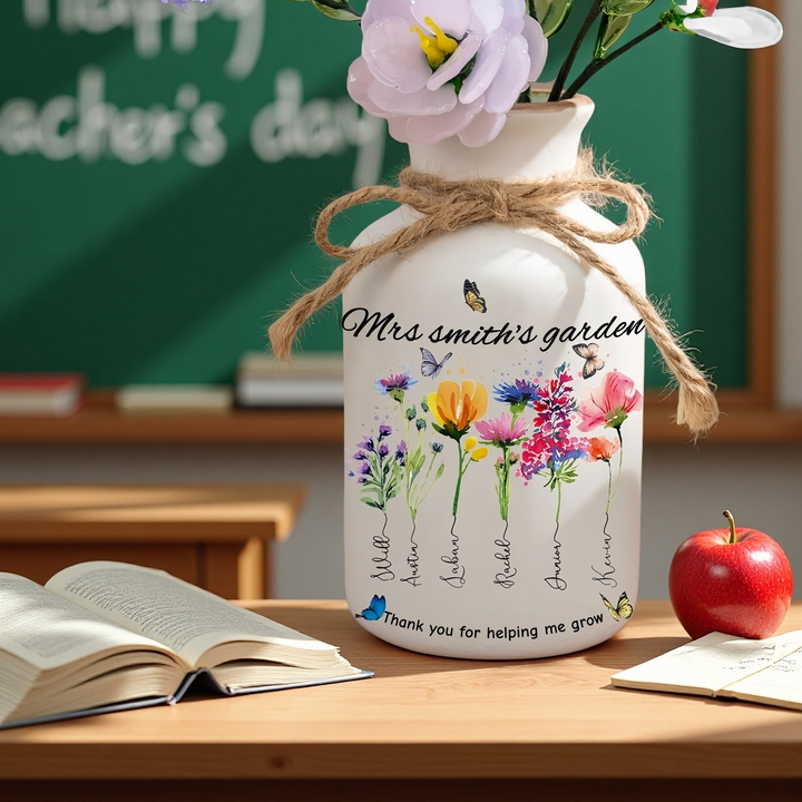 Personalized Teacher's Garden Birth Flower Vase With Name – Heartfelt Gift for Teacher's Day & Graduation