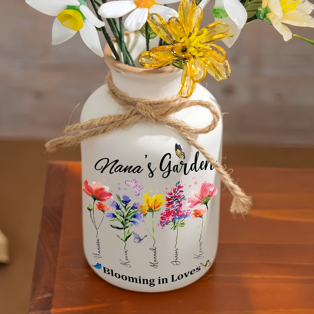 Personalized Granny's Garden Birth Flower Vase With Name – Heartfelt Gift for Mother's Day & Retirement