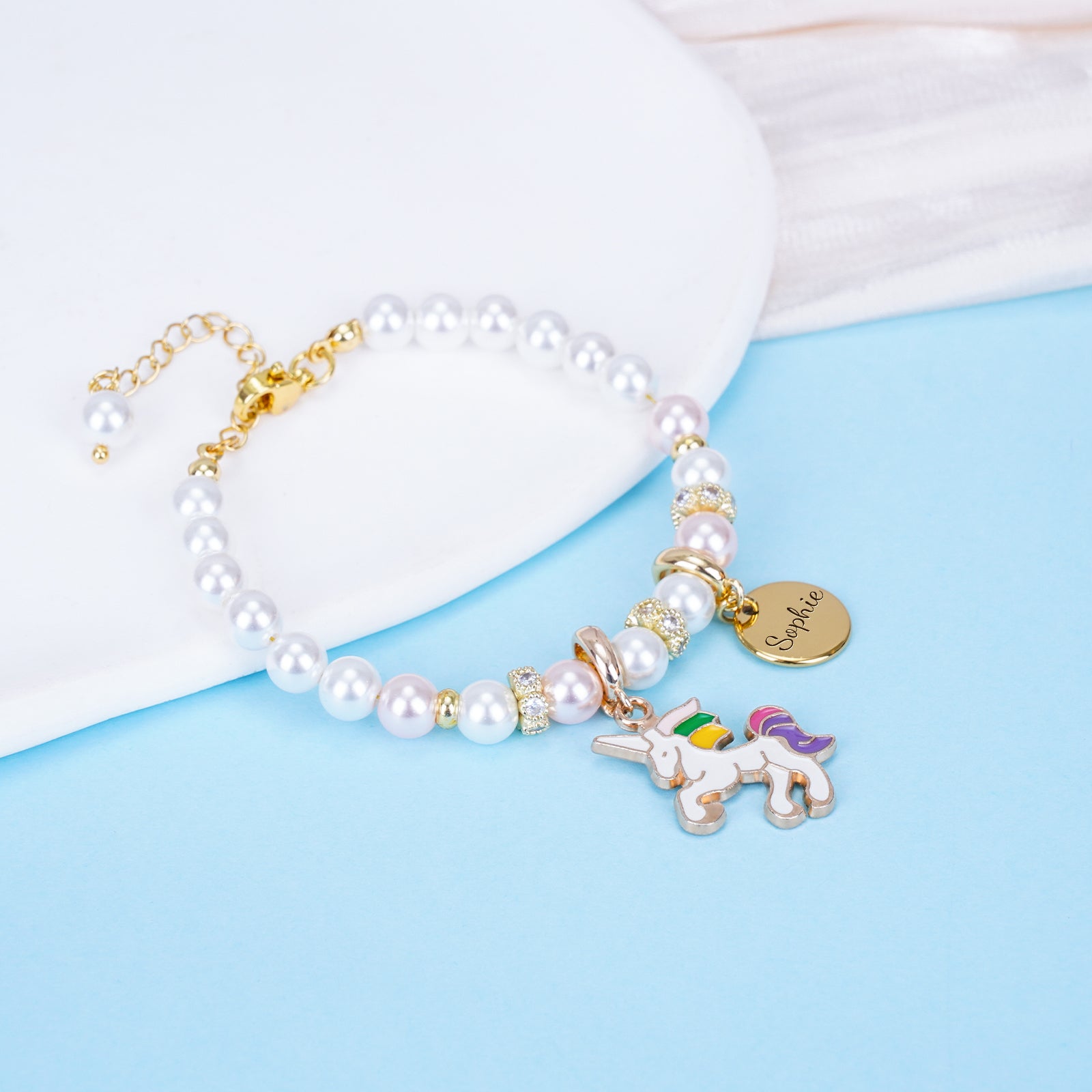 Unicorn Personalized Children's Name Pearl Bracelet