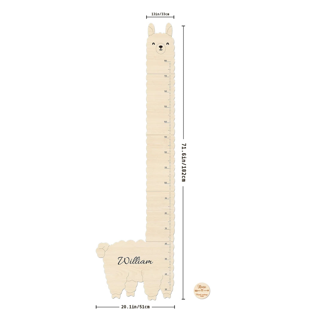 Personalized Wooden Alpaca Llama Growth Chart Ruler