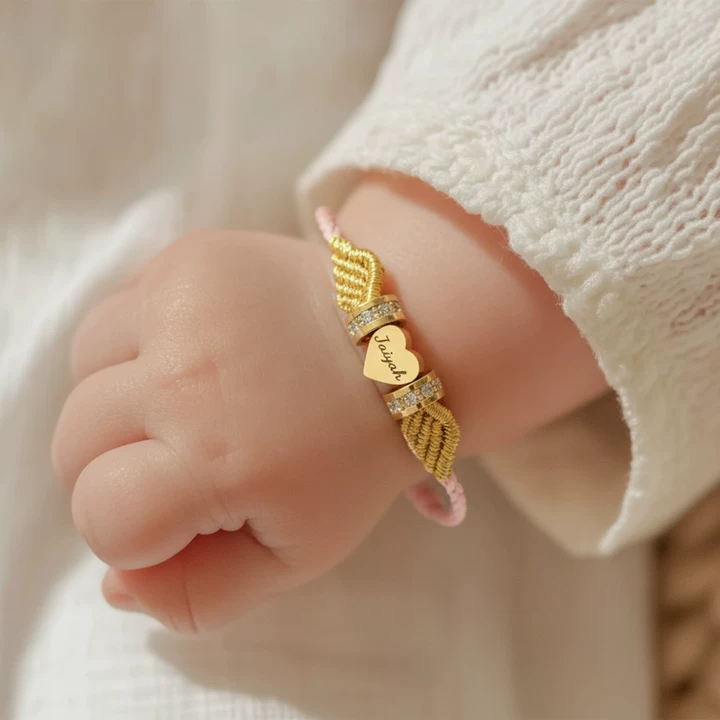 Personalized Angel Wing Parent-Child Bracelet – Custom Handwoven Birth Keepsake