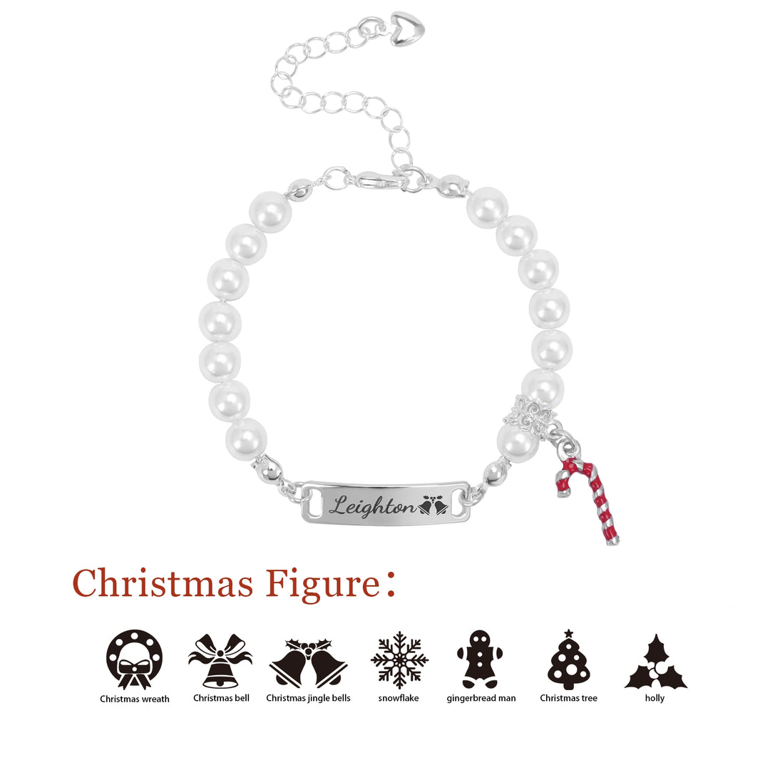Custom Candy Cane Pearl Bracelet – Adjustable Christmas Gift