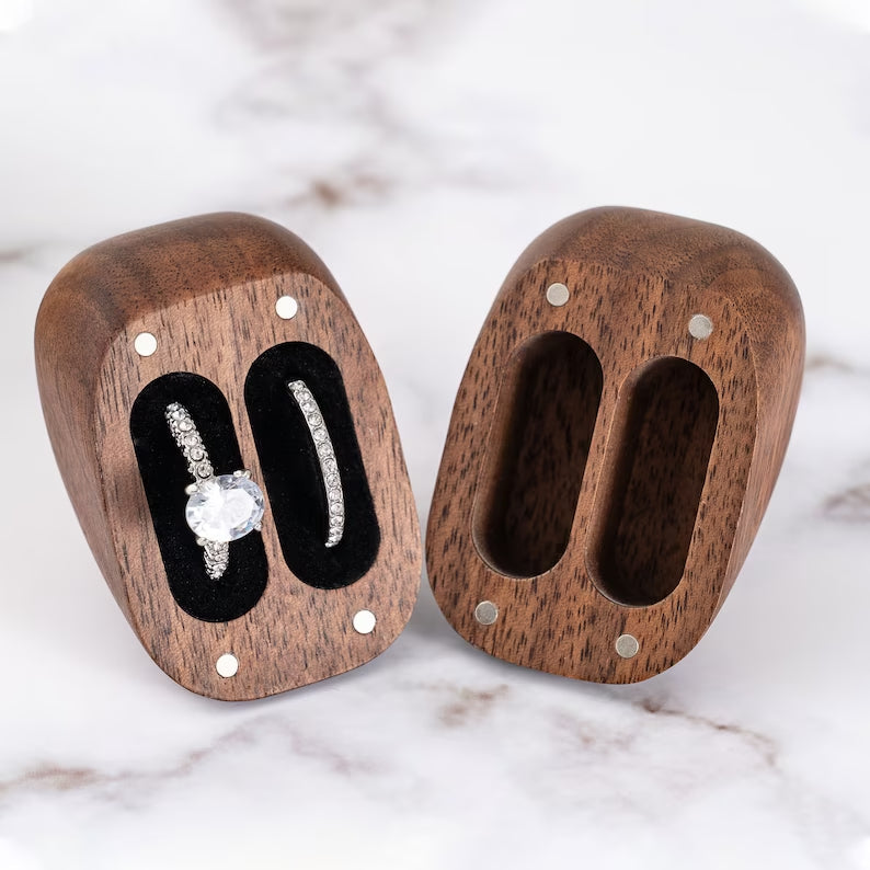 Personalized Wooden Ring Box & Gift Couples With Engraved Birth Flowers On The Back