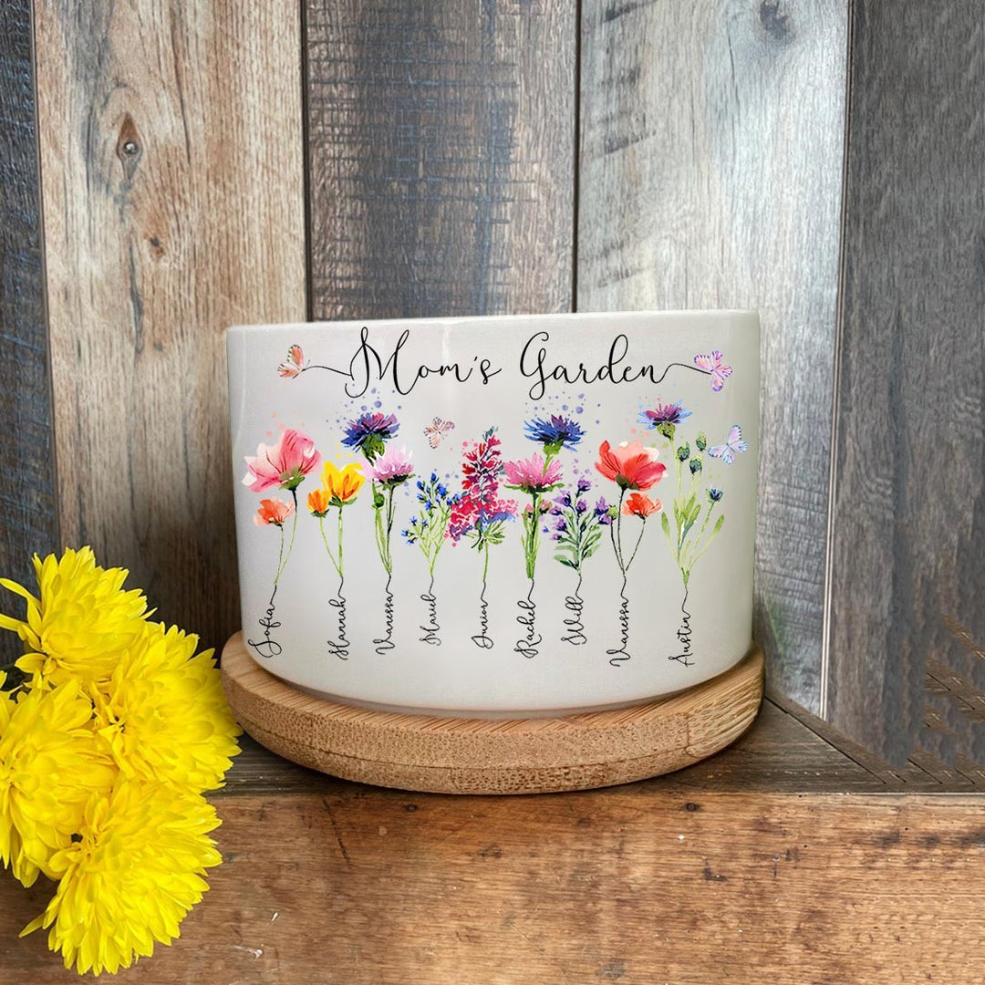 Personalized Grandma's Garden Birth Flower Pot With Grandkids Name