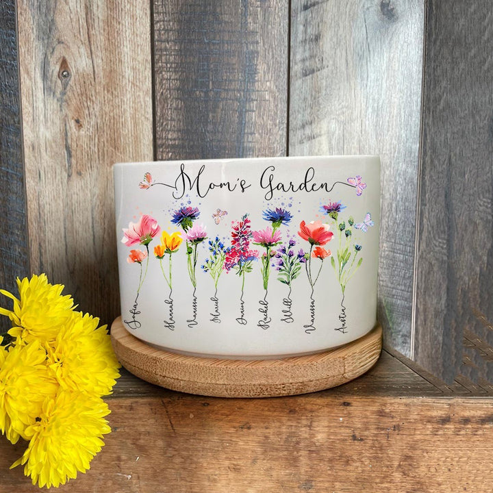 Personalized Grandma's Garden Birth Flower Pot With Grandkids Name
