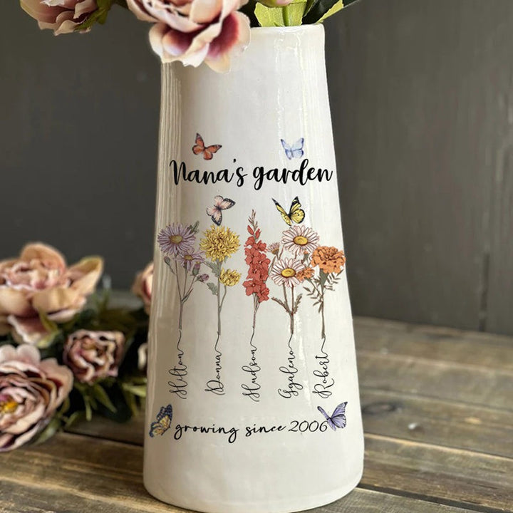 Personalized Grandma's Garden Vase With Grandchildren Birth Month Flower