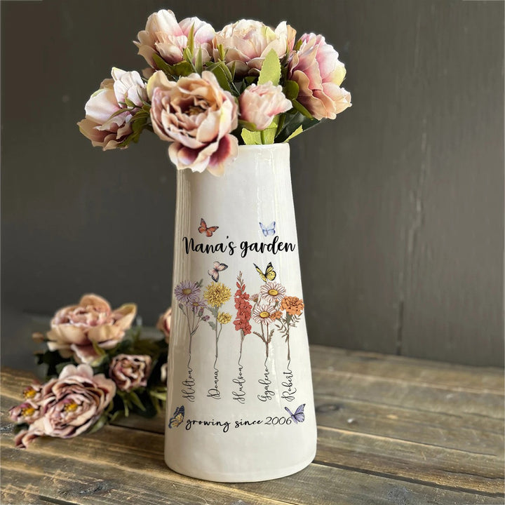 Personalized Grandma's Garden Vase With Grandchildren Birth Month Flower