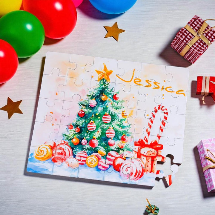 Personalized Christmas Name Puzzle – Holiday Wooden Puzzle Gift for Kids