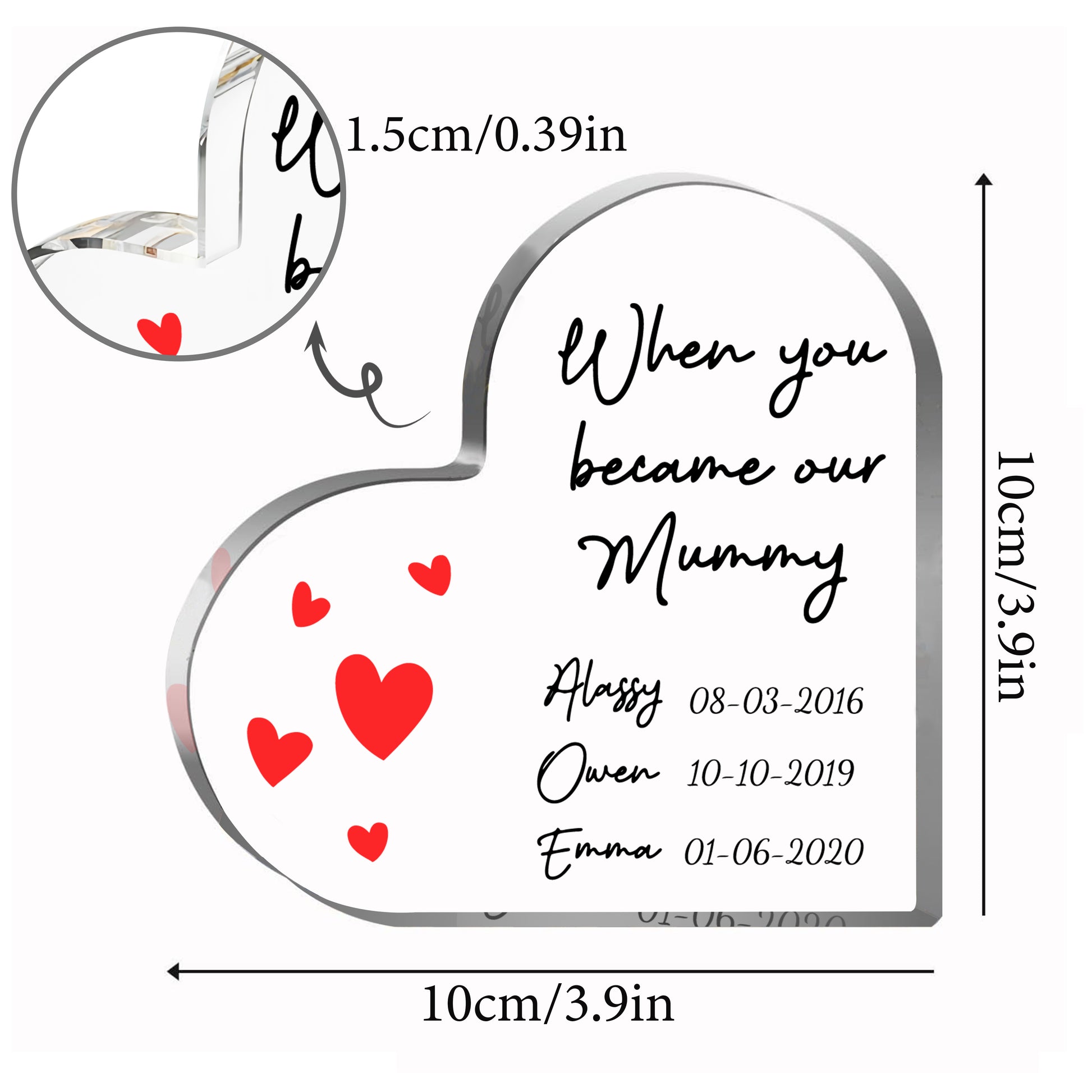 Personalised Name Acrylic Heart Keepsake Custom 3 Texts Ornaments Gifts