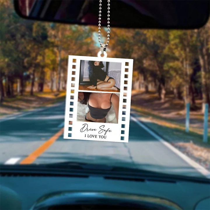 Personalized Drive Safe Photo Car Charm – Custom Picture Car Ornament Gift for Boyfriend & Husband