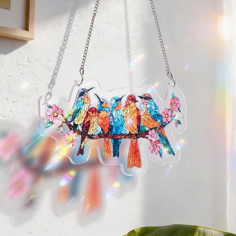 Acrylic Jigsaw Puzzle Suncatcher – Blossom Songbirds Window Hanging Decor