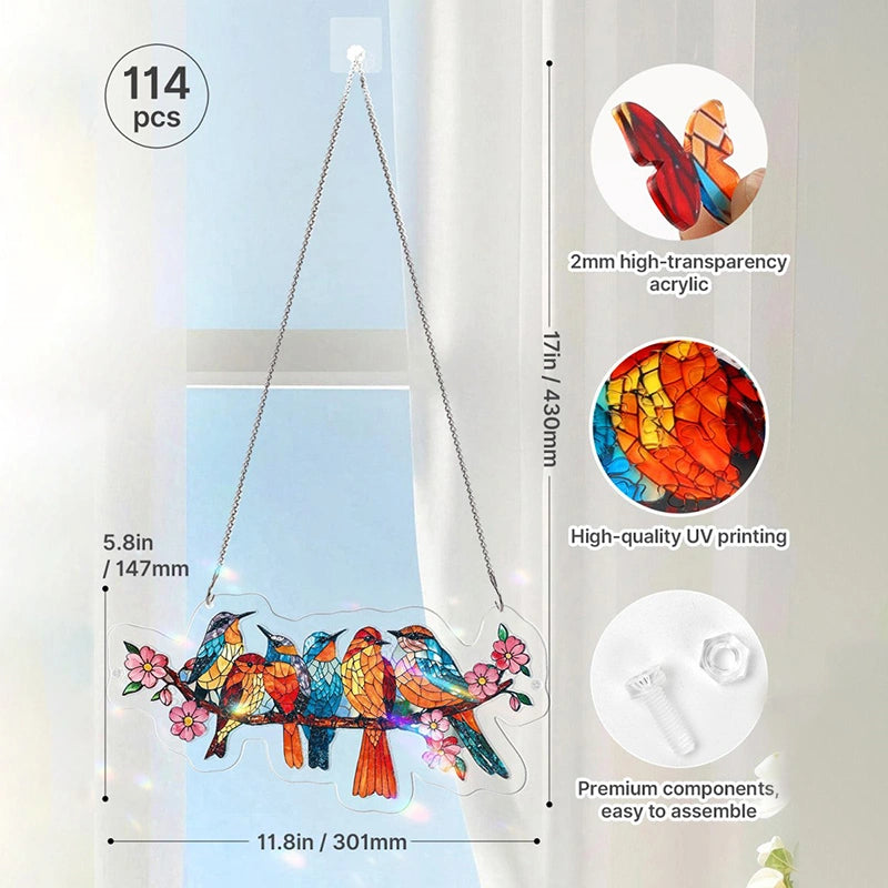 Acrylic Jigsaw Puzzle Suncatcher – Blossom Songbirds Window Hanging Decor
