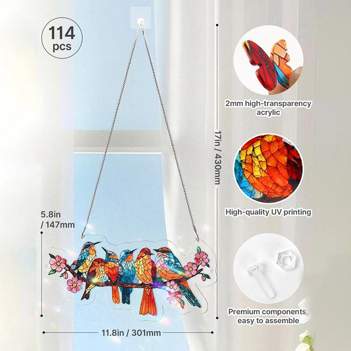 Acrylic Jigsaw Puzzle Suncatcher – Blossom Songbirds Window Hanging Decor