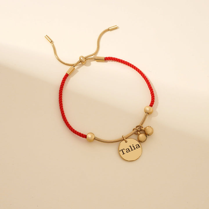 Personalized Red Rope Name Bracelet with Bell Charms – Gold-Plated Adjustable Lucky Jewelry