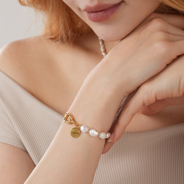 Personalized Name Charm Freshwater Baroque Pearl Bracelet