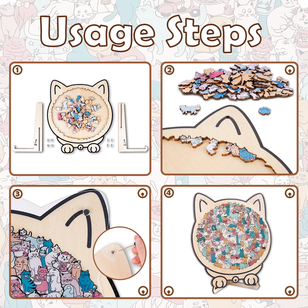 Cat-Shaped Wooden Puzzle - Unique Irregular Pieces Gift for Cat Lovers
