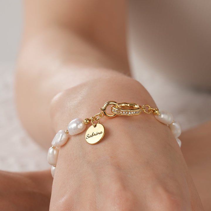 Personalized Name Charm Freshwater Baroque Pearl Bracelet