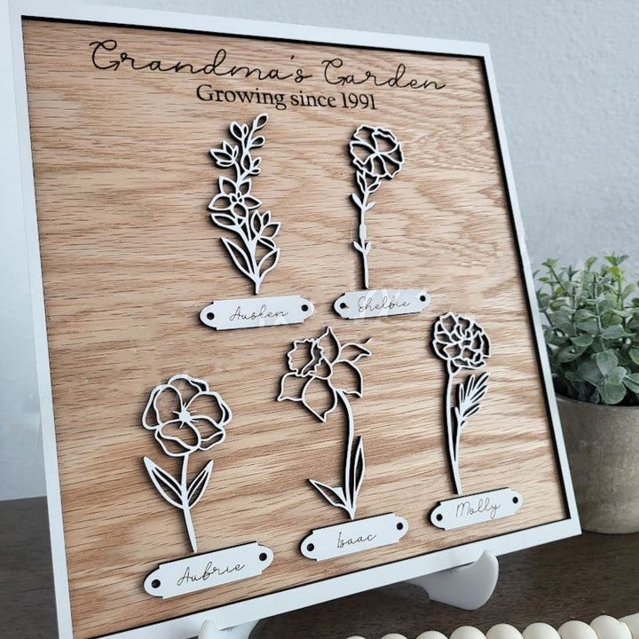 Personalized name birthday flower photo frame