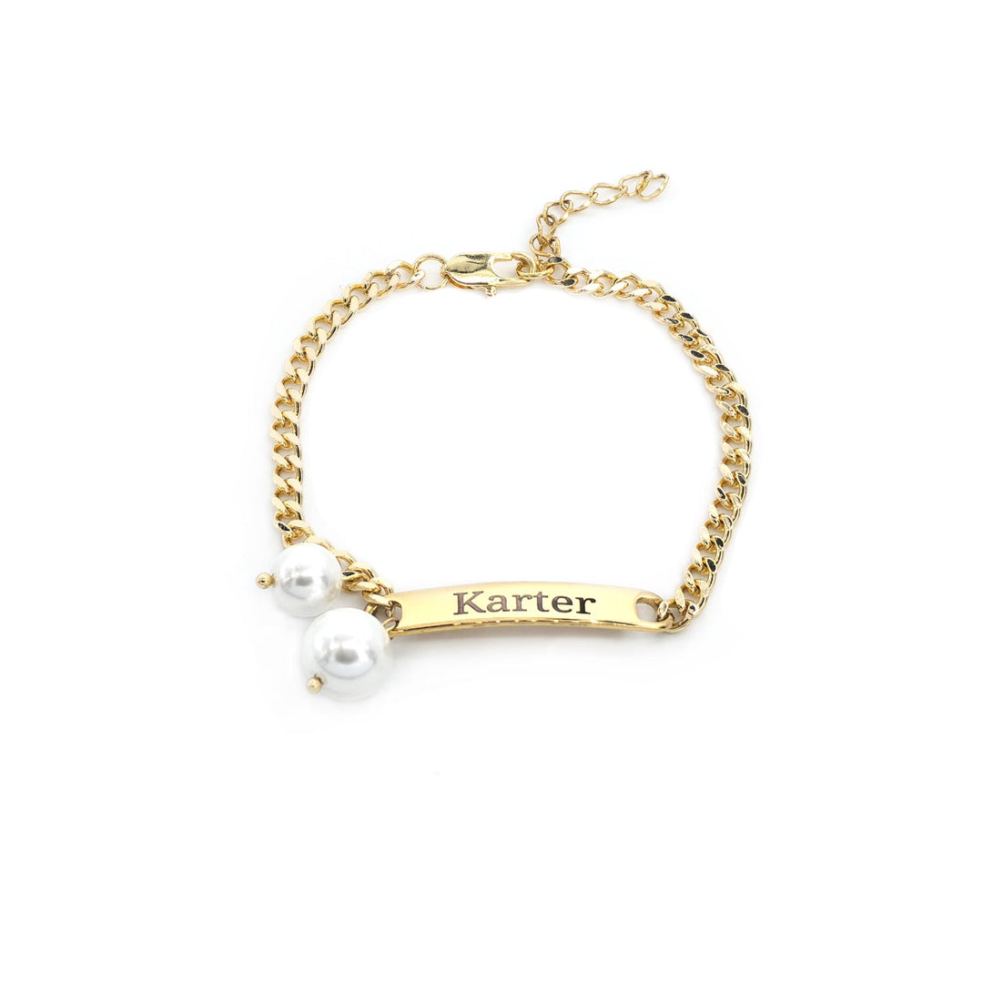 Personalized Name Children‘s Bracelet with Two Pearl Charms