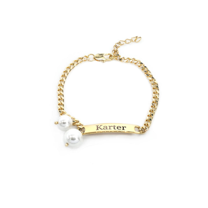 Personalized Name Children‘s Bracelet with Two Pearl Charms