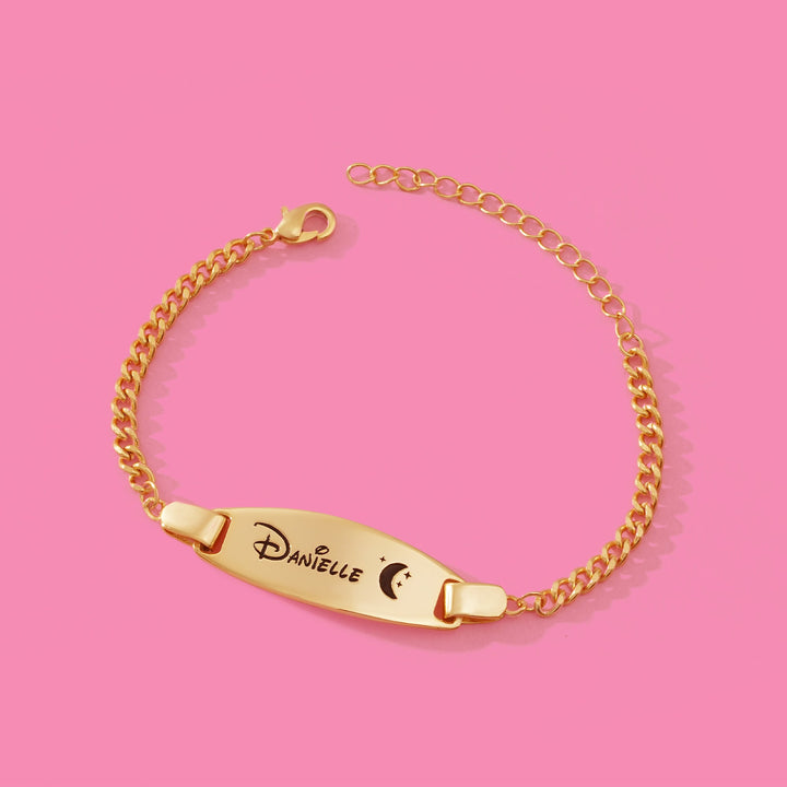 Personalized Oval Name Bracelet – Engravable Baby Keepsake with Birthstone
