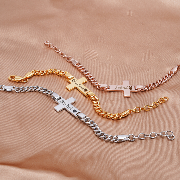 Personalized Children's Cross Name Bracelet – Sterling Silver with Gold Plating