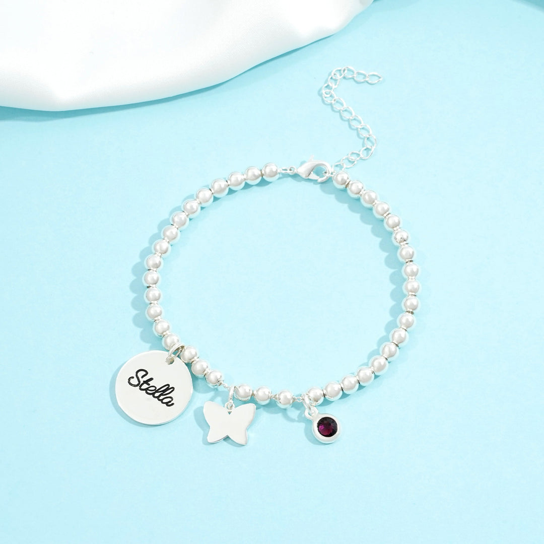 Personalized Round Pendant Bracelet With Birthday Stone