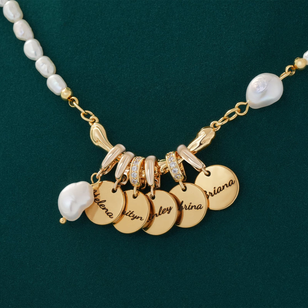 Personalized Family Name Natural Freshwater Baroque Pearl Disc Pendant Necklace